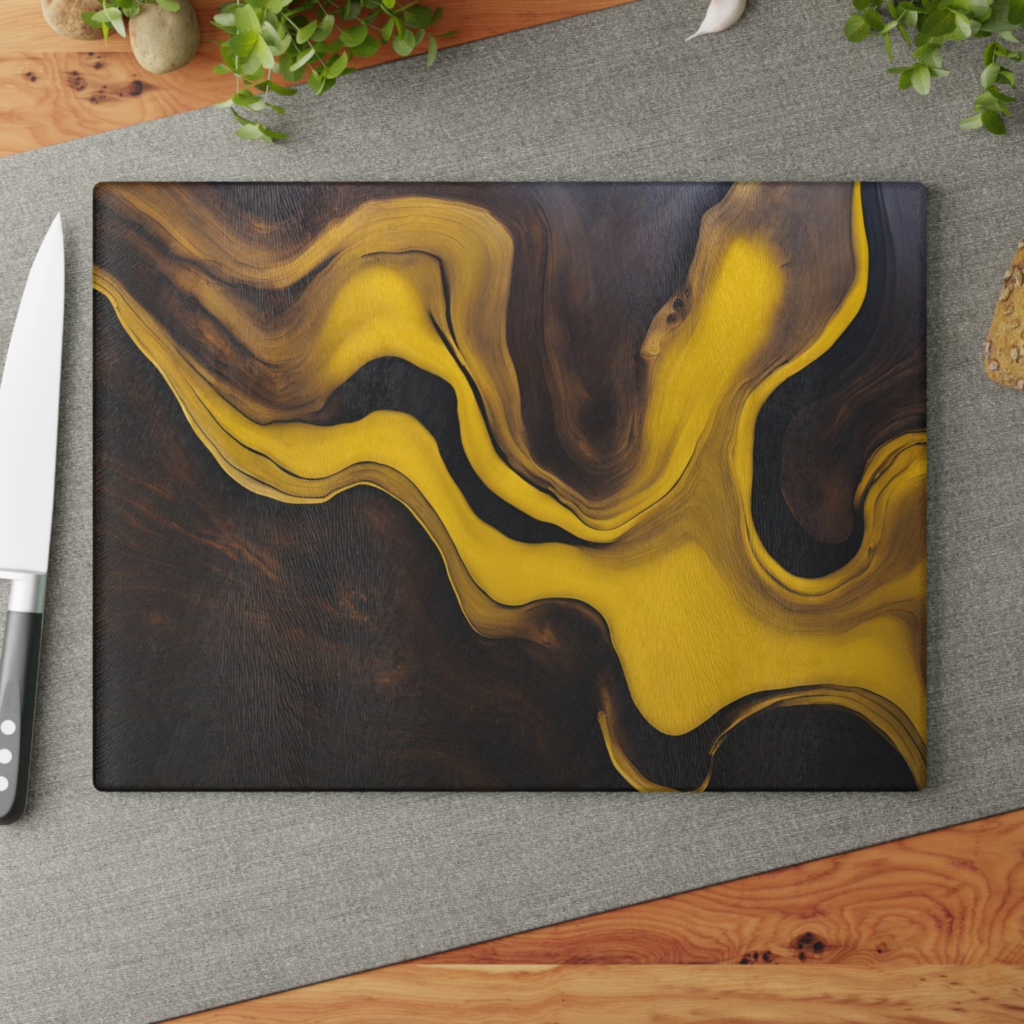 Kitchen Decor Glass Cutting Board Serving Tray with Wood-look Design Cutting Board Gift for Home Cook Fun Charcuterie Board