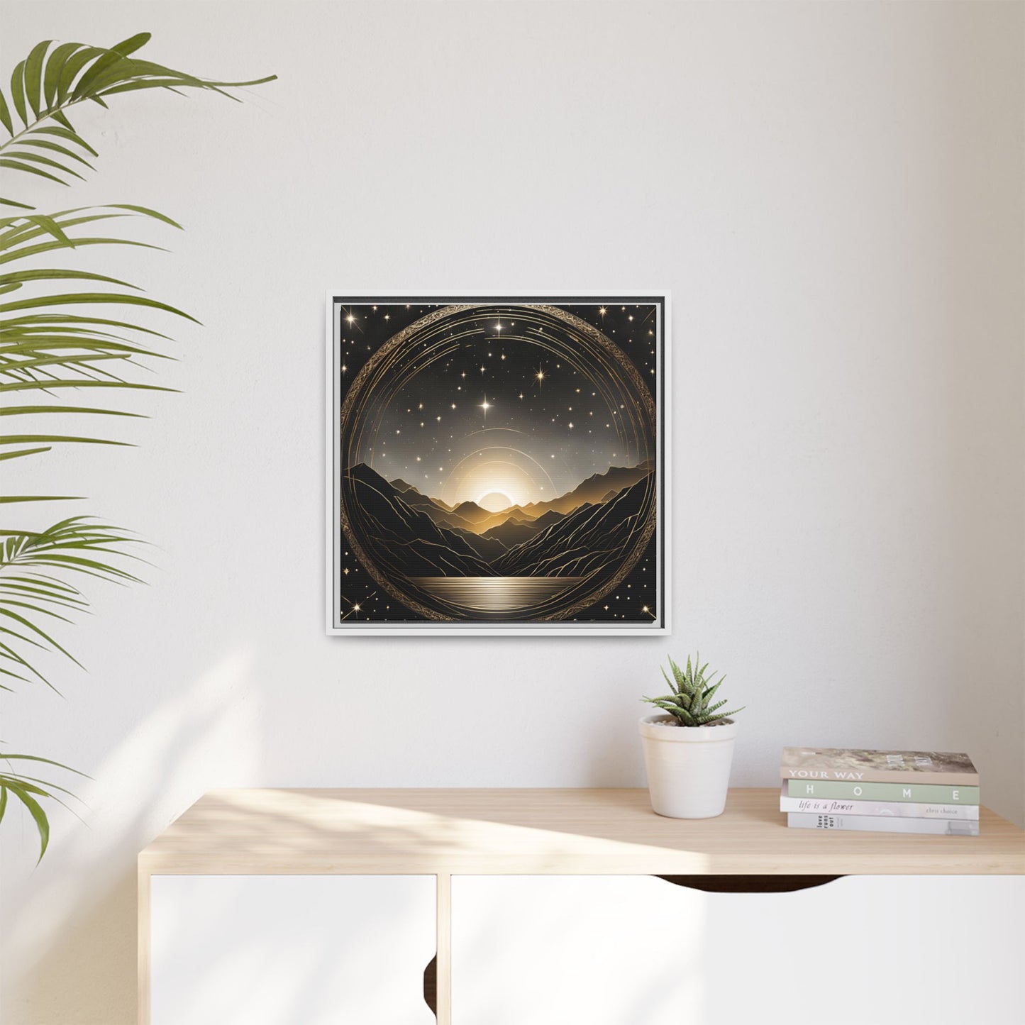Boho Celestial Design Unique Framed Canvas Wall Art Sun and Stars Astrological Gift Nature Lover Gift Astronomy Gift 3 frame color choices