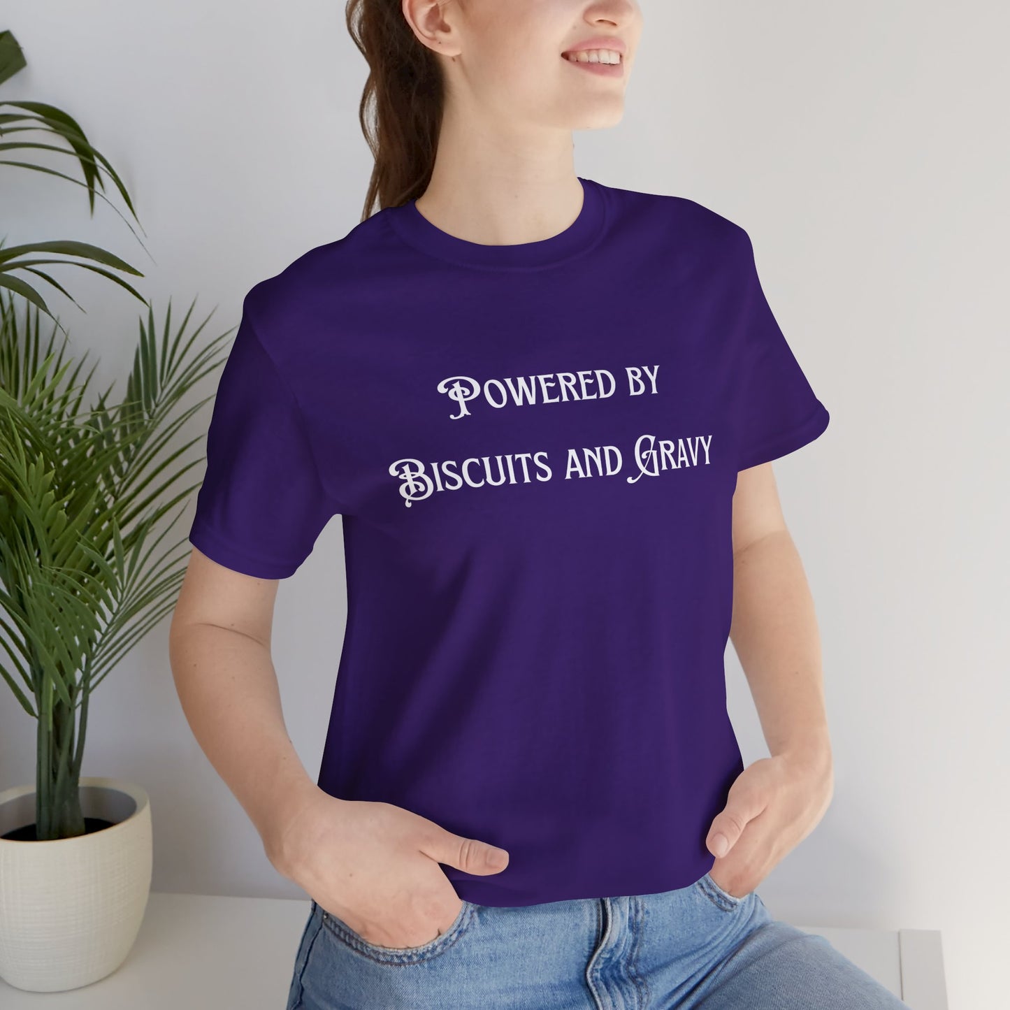 Powered by Biscuits and Gravy T-shirt | Unisex Funny Culinary Gift Foodie Tee Southern Cooking Shirt |