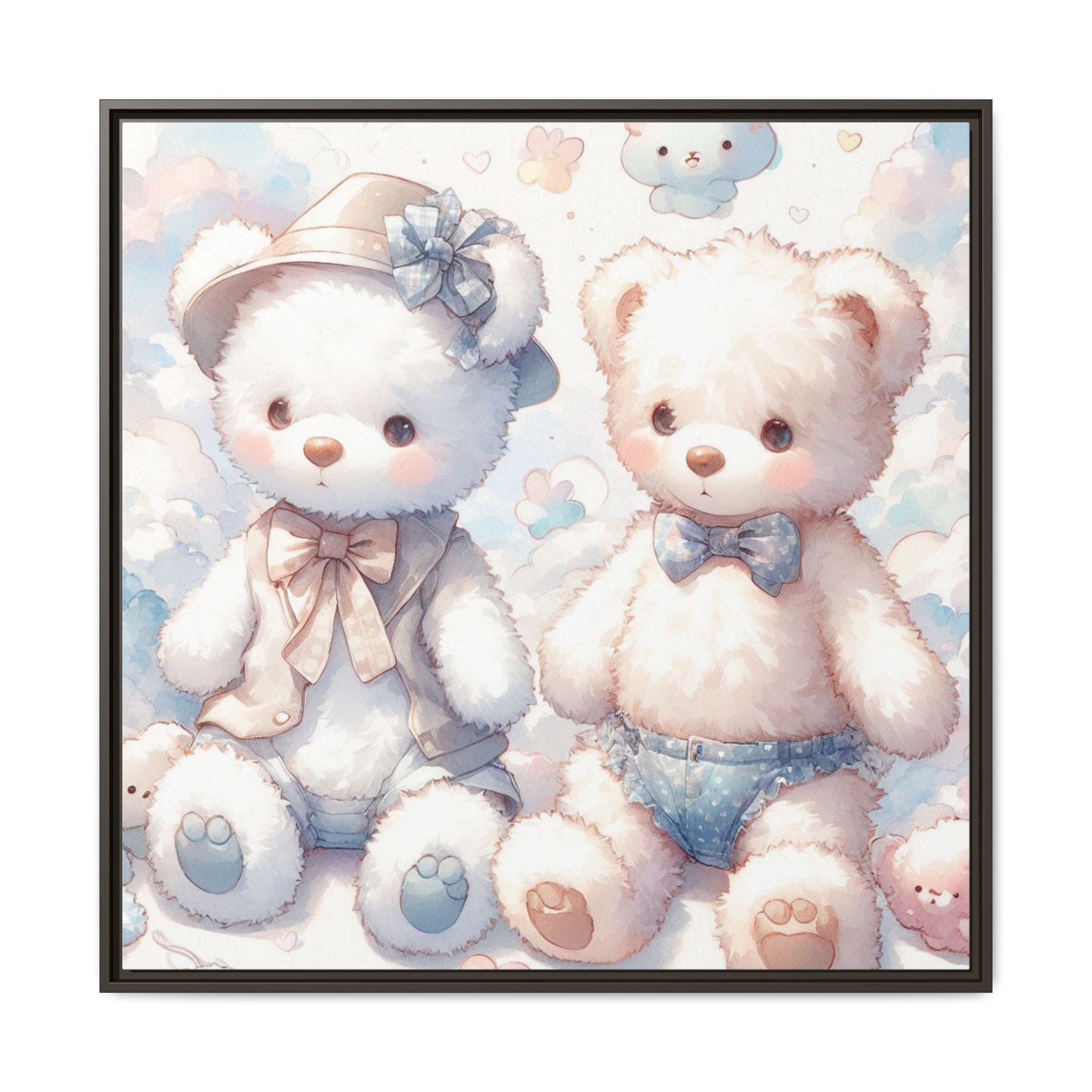 Whimsical Nursery Decor Pastel Floral Teddy Bear Design Wall Art Unique Sweet Baby Room Framed Canvas Print Unisex Baby Shower Gift