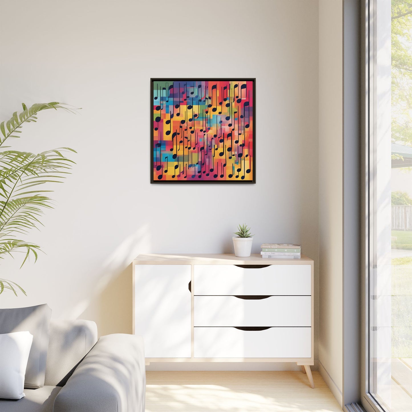 Modern Music-Themed Print Abstract Design Unique Framed Canvas Print Treble Clef Note Wall Art Music Lover Gift Decor 3 frame colors