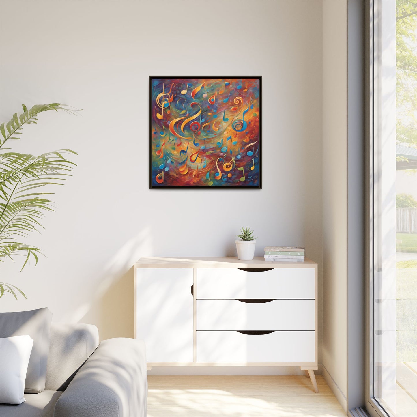 Modern Music-Themed Print Abstract Design Unique Framed Canvas Print Treble Clef Note Wall Art Music Lover Gift Decor 3 frame colors