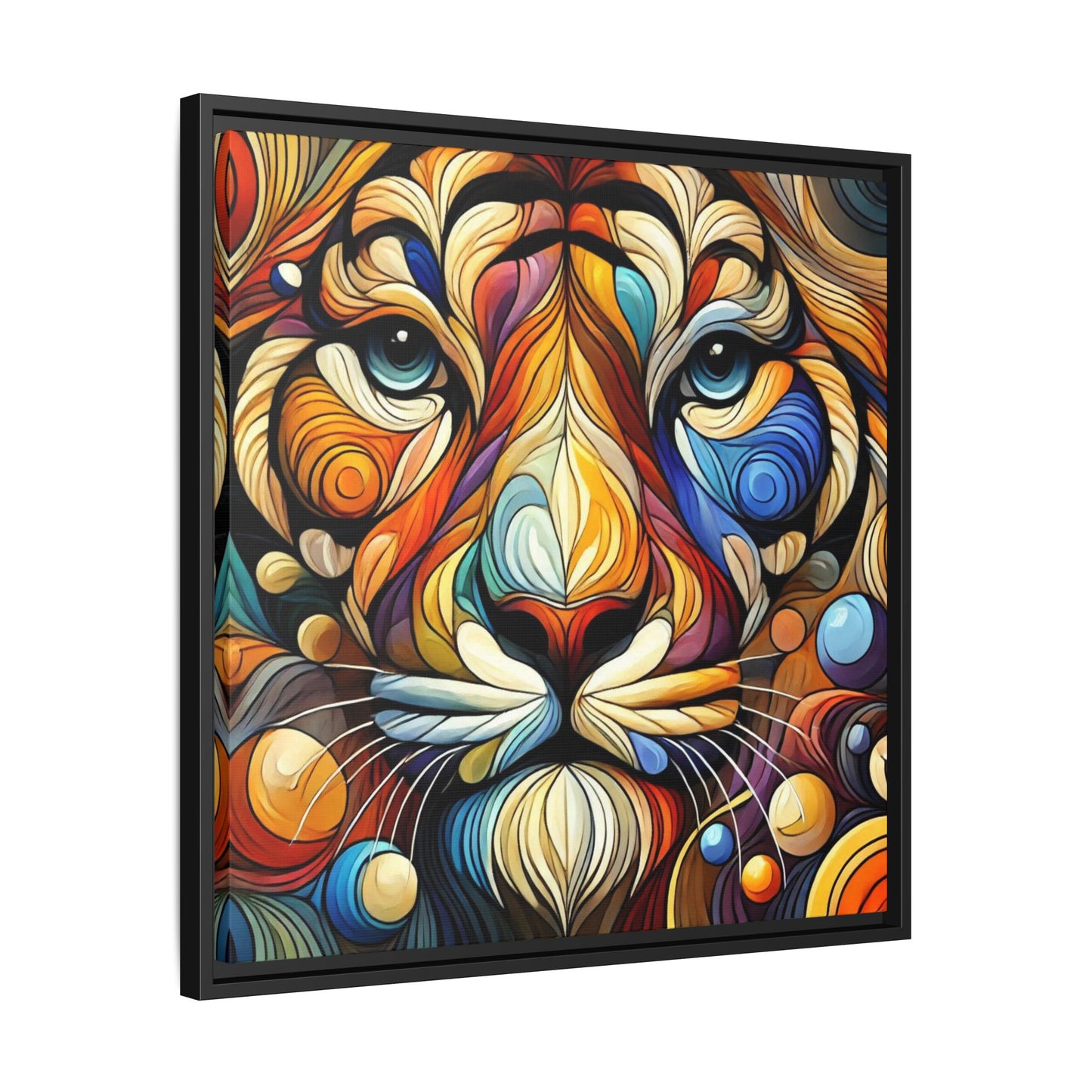 Modern Lion Face Print Abstract Design Unique Framed Canvas Print King of Jungle Wall Art Animal Lover Nature Lover Decor 3 frame colors