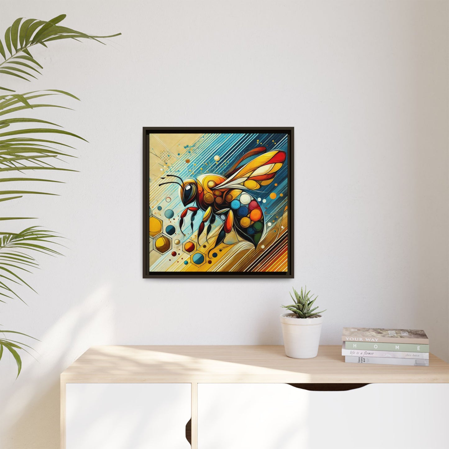 Modern Bee Print Abstract Design Unique Framed Canvas Print Insect Lover Wall Art Animal Lover Gift Nature Lover Decor 3 frame colors