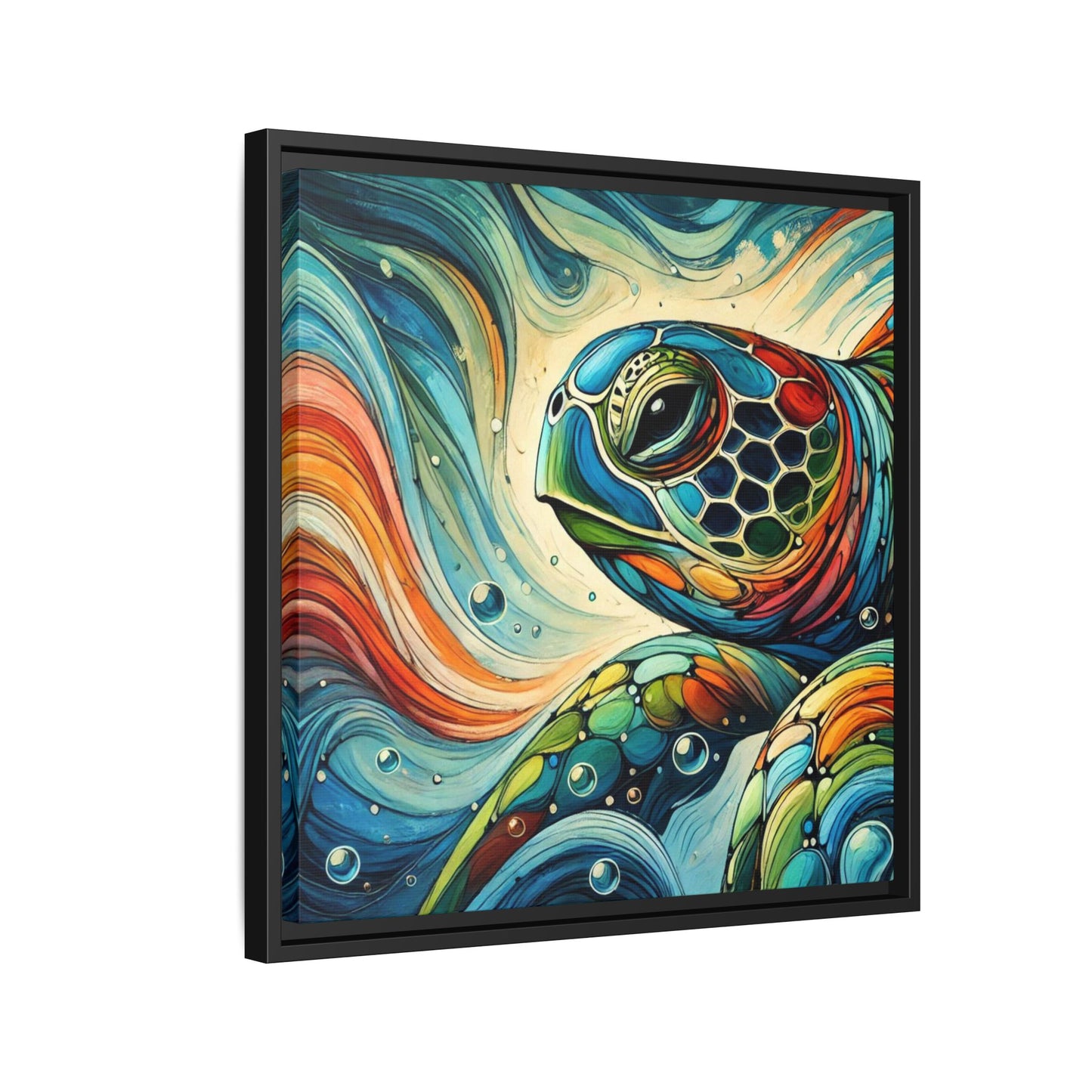 Modern Sea Turtle Print Abstract Design Unique Framed Canvas Print Oceanic Wall Art Animal Lover Gift Nature Lover Decor 3 frame colors