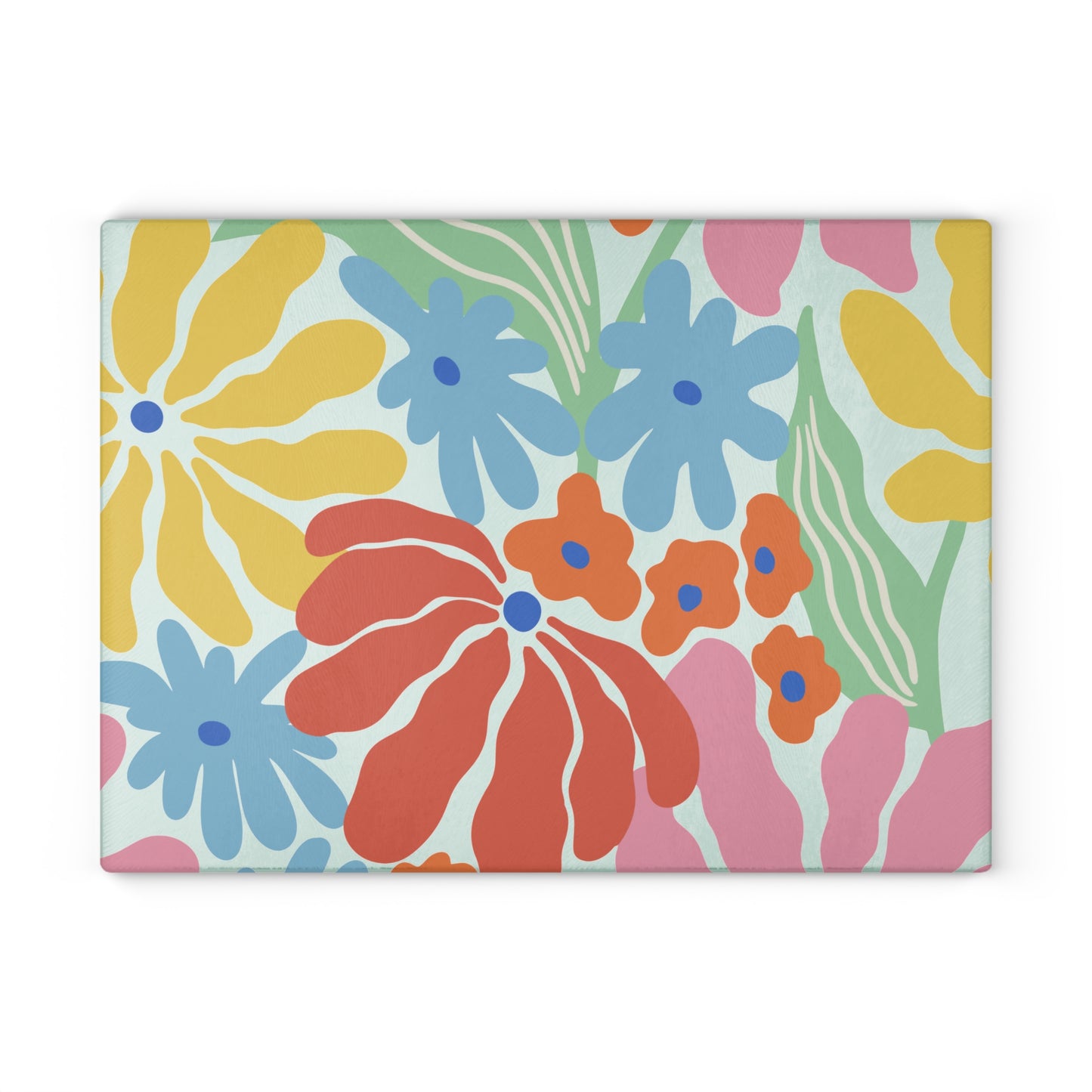 Retro Boho Kitchen Decor Glass Cutting Board Serving Tray with Floral Design Cutting Board Gift for Home Cook Fun Flower Charcuterie Board