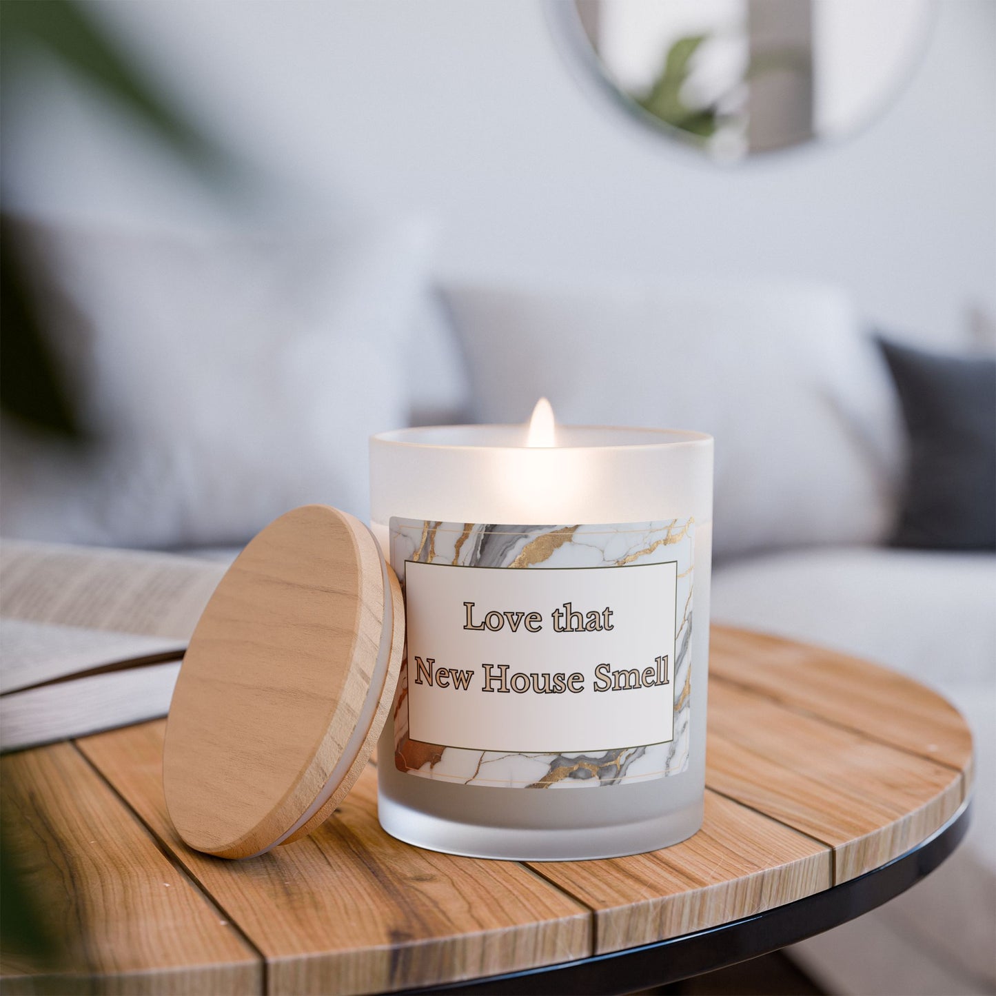Artisanal Coconut Soy Frosted Glass Candle with Wooden Wick and Raw Maple Lid 11 oz Hand Poured Candle for New Home Owner 50 hrs burn time