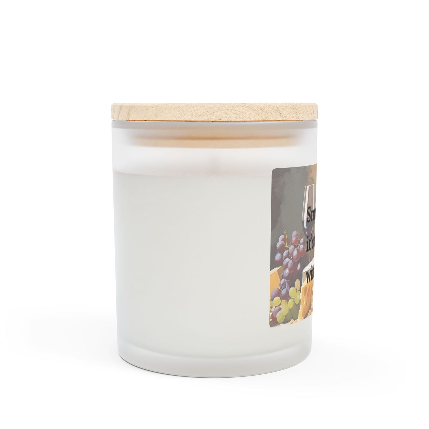 Artisanal Coconut Soy Frosted Glass Candle with Wooden Wick and Raw Maple Lid 11 oz Hand Poured Wine Lover Happy Hour Candle 50 hr burn time