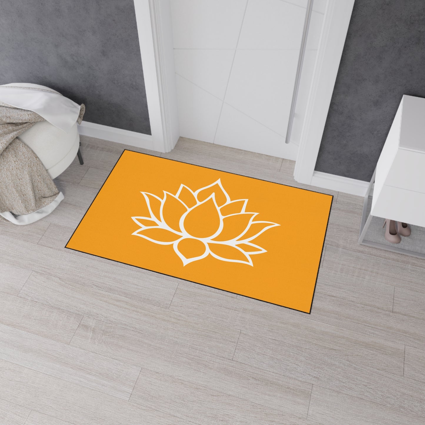 Decorative Heavy Duty Non-Slip Floor Mat Stylish Design Perfect for Entryway Kitchen Décor Orange Lotus Blossom Floral Design Rug Bath Mat