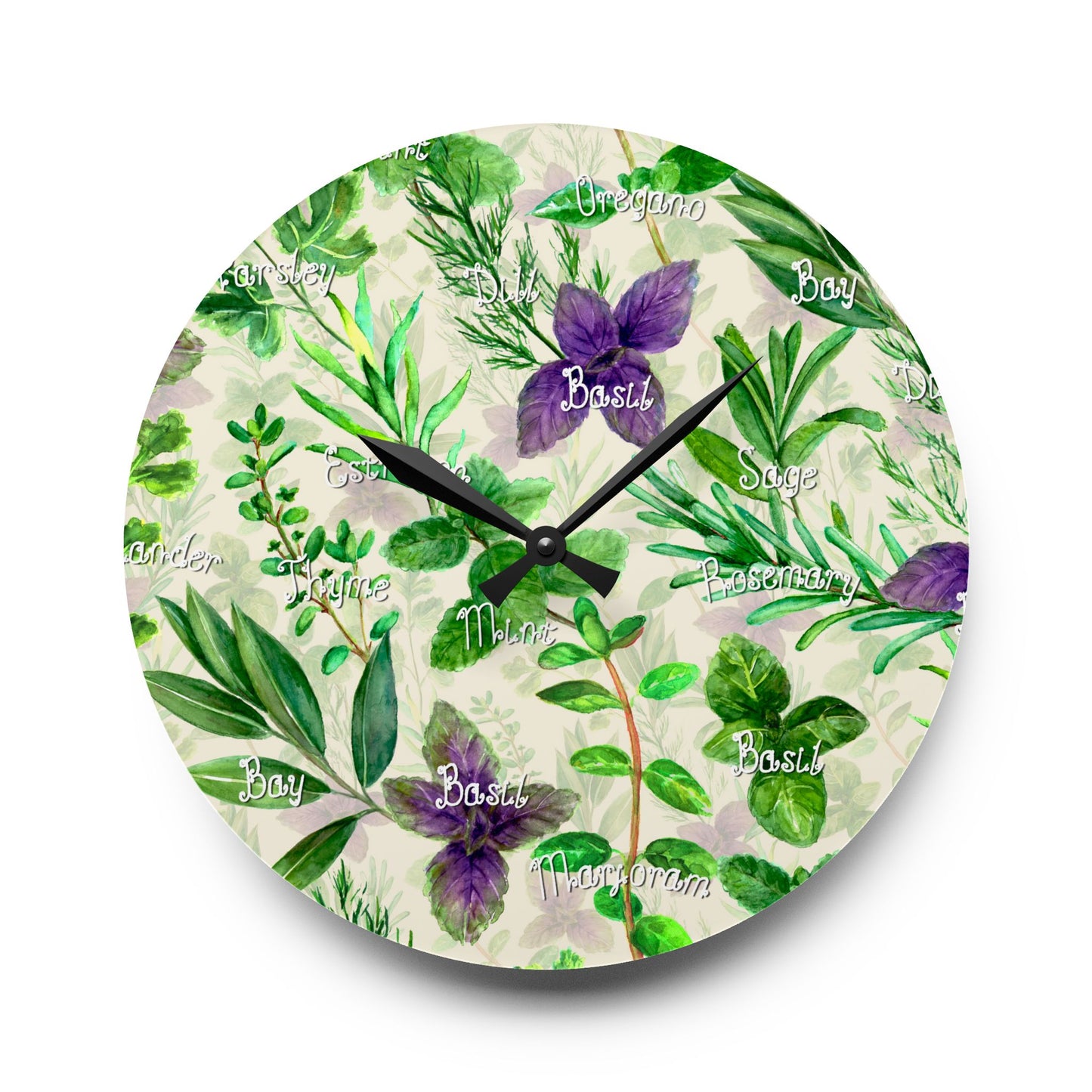Herb Garden Design Acrylic Clock Unique Colorful Wall Clock for Kitchen or Living Room Nature Lover Field of Flowers Gardener Gift