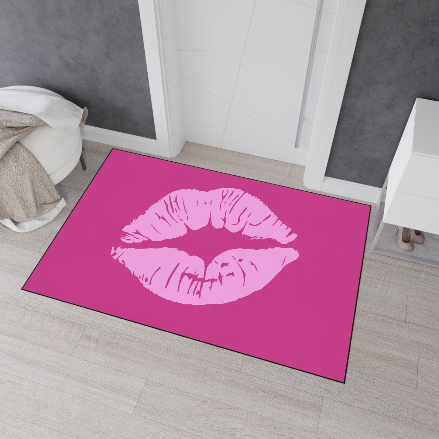 Decorative Heavy Duty Non-Slip Floor Mat Stylish Design Perfect for Entryway Kitchen Décor Pink Kissy Lips Design Rug Lipstick Bathroom Mat
