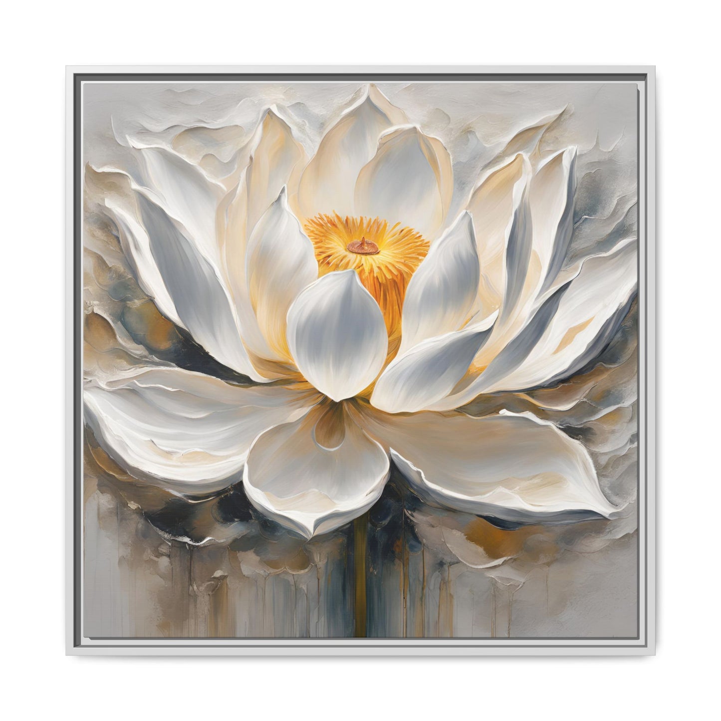 Modern Abstract Floral Design Unique Framed Canvas Wall Art White Lotus Gift Nature Lover Gift Garden Lover Gift 3 frame colors