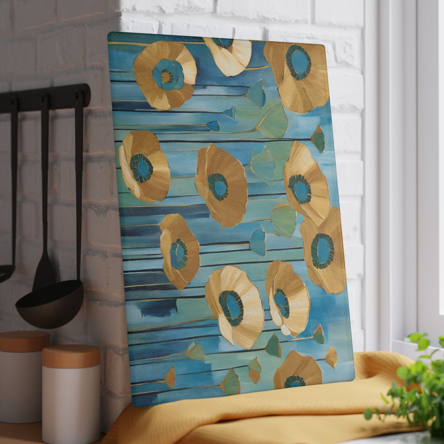 Kitchen Decor Glass Cutting Board Serving Tray with Field of Flowers Pattern Cutting Board Gift for Home Cook Charcuterie Board