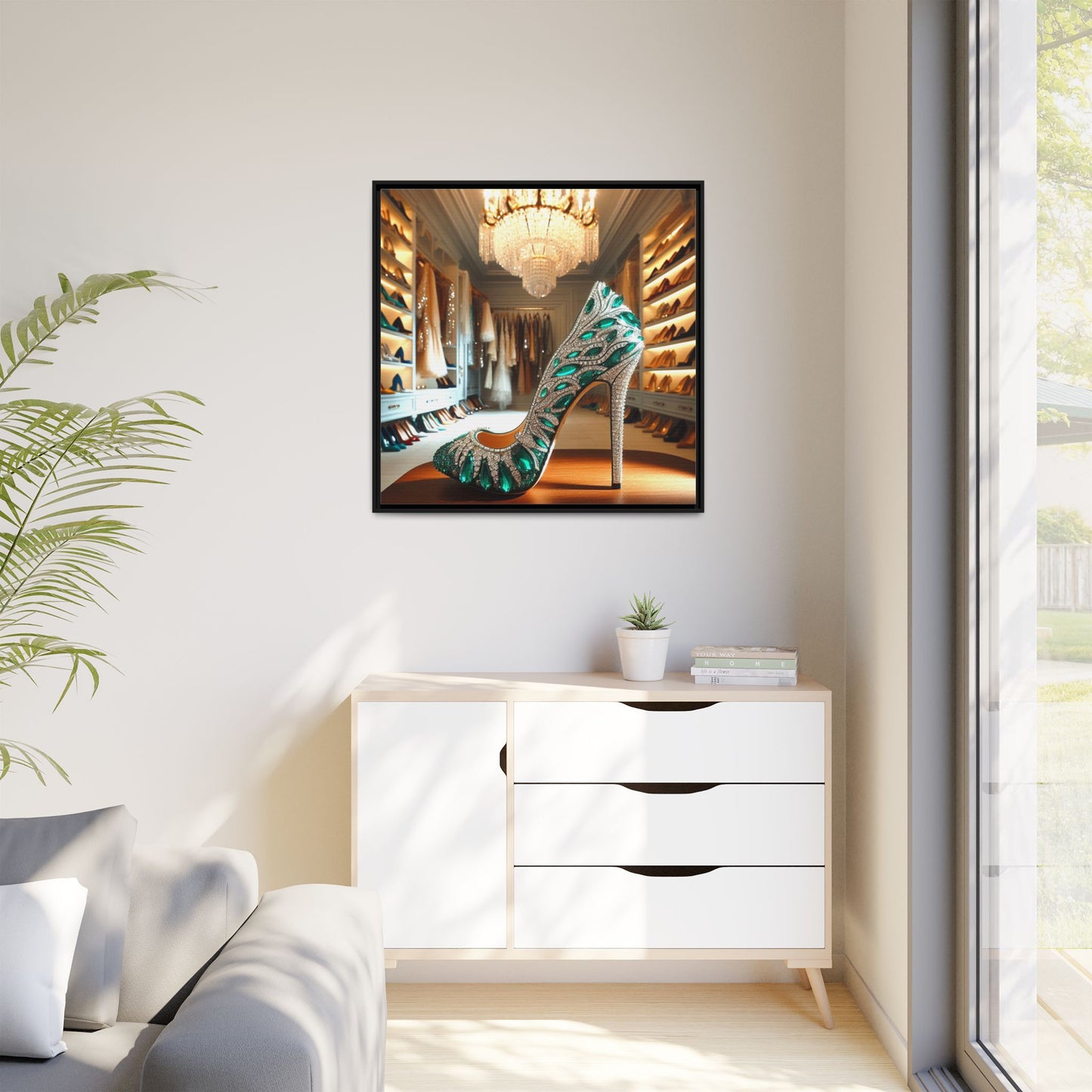 High Heel Shoe Framed Canvas Print Wall Art Unique Fashion Designer Style Haute Couture Shoe Lover Fashionista Gift Decor 3 Frame Colors