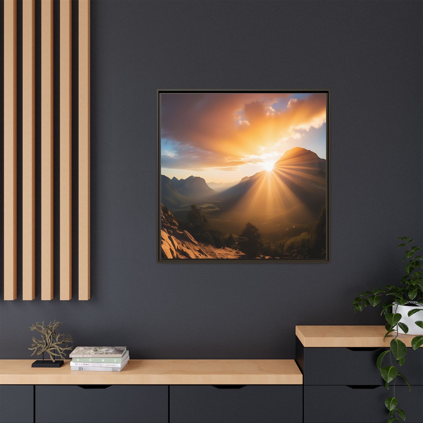 Sunrise in the Mountains Framed Canvas Wall Art Canyon Outdoors Vacation Gift Nature Lover Peaceful Zen Sunset Gift 3 frame colors