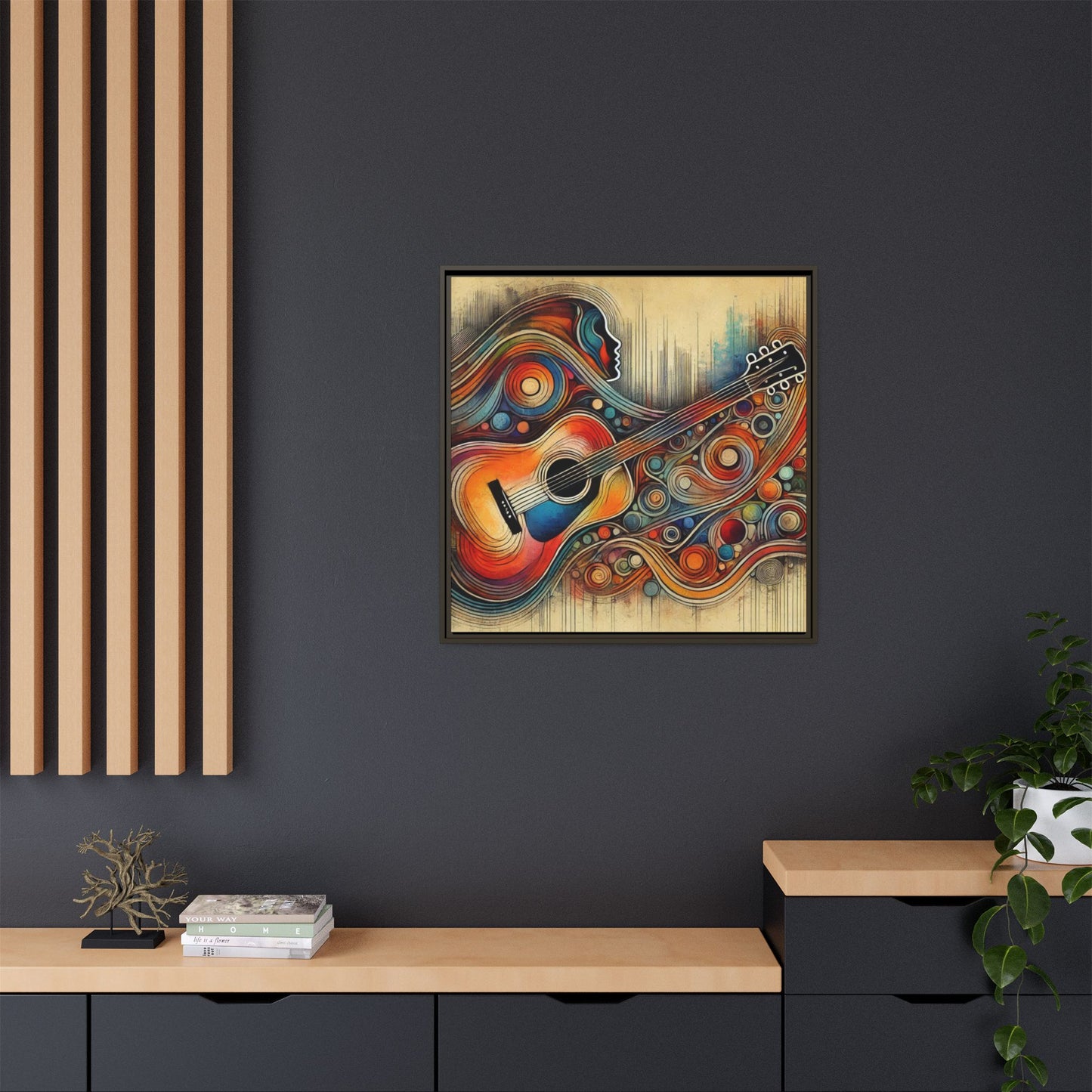 Modern Music-Themed Print Abstract Design Unique Framed Canvas Print Guitar Wall Art Music Lover Gift Decor 3 frame colors