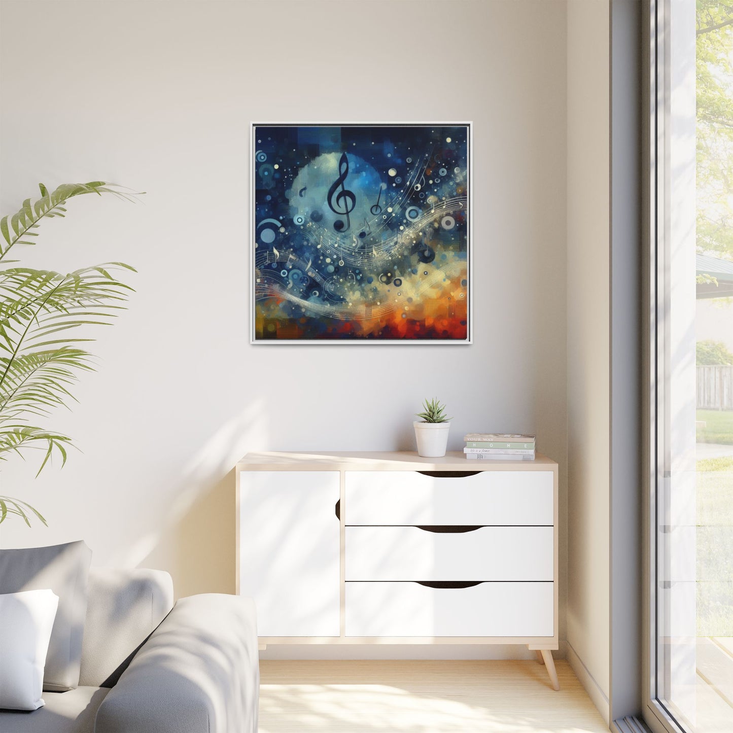 Modern Music-Themed Print Abstract Design Unique Framed Canvas Print Treble Clef Note Wall Art Music Lover Gift Decor 3 frame colors