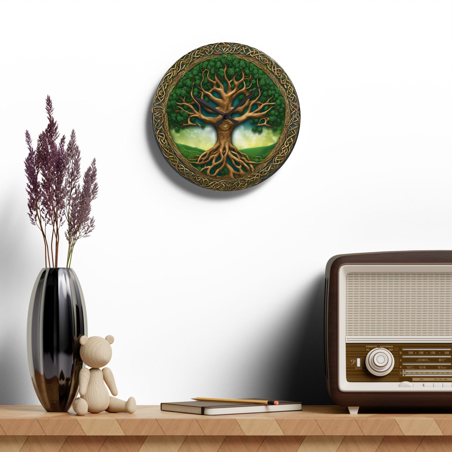 Celtic Tree of Life Design Acrylic Clock Unique Colorful Wall Clock for Kitchen or Living Room Nature Lover Gift