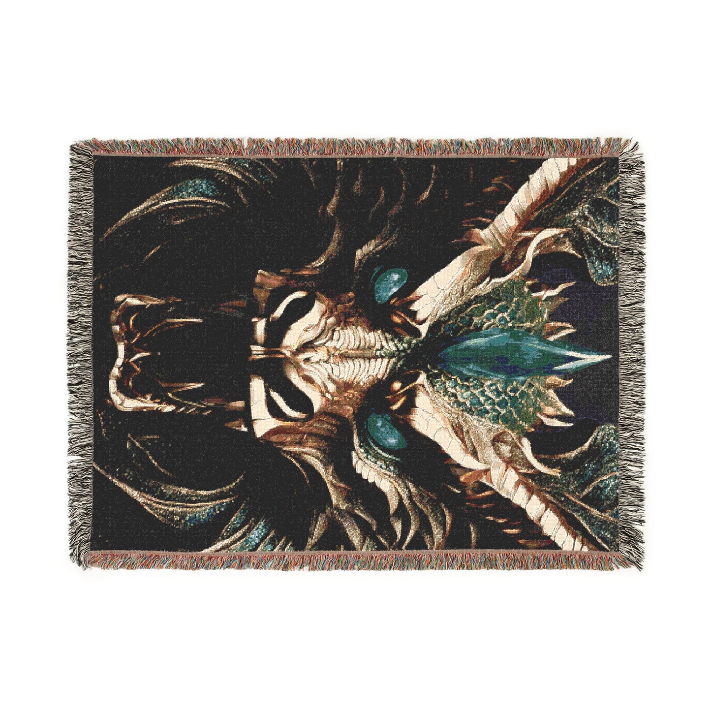 Roaring Dragon Cozy Reading Throw for Book Lovers Cotton Woven Fringed Picnic Blanket Wall Art