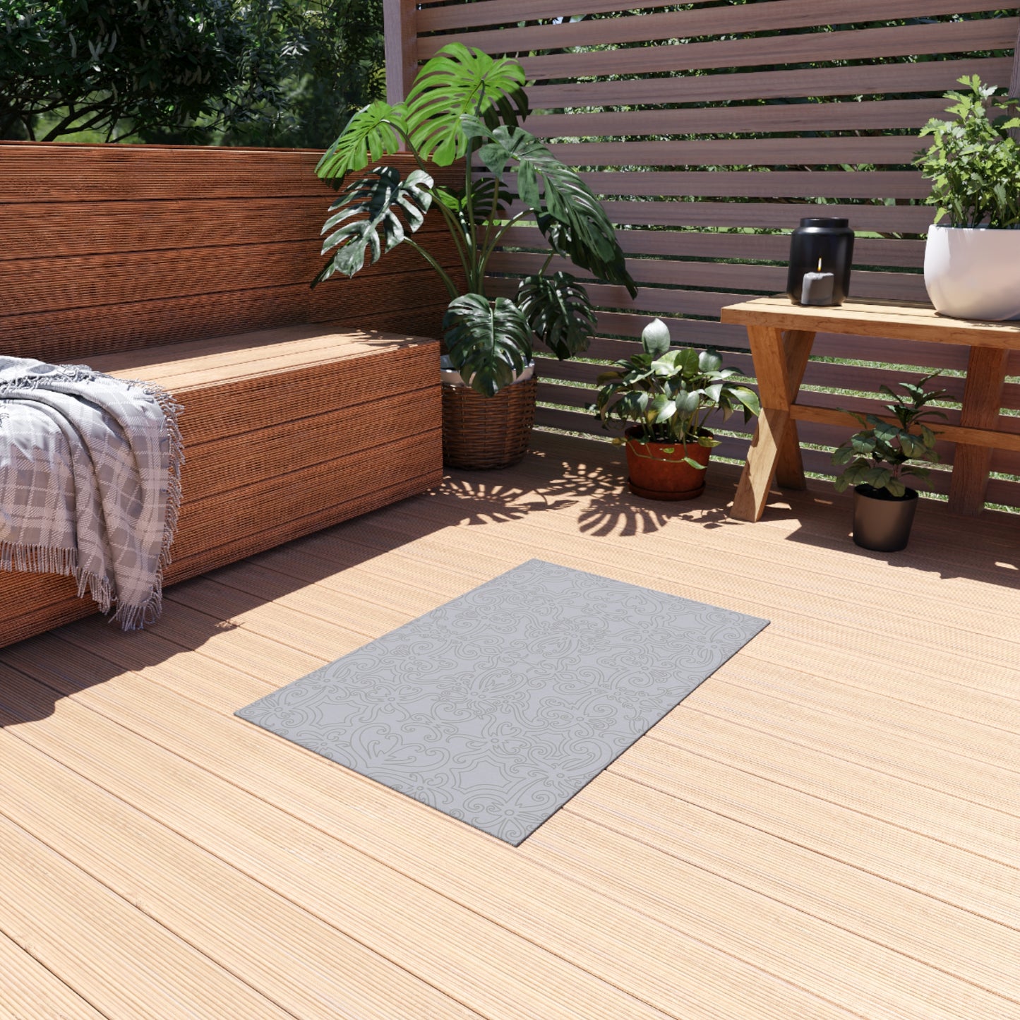 Chenille Outdoor Rug with No-Skid Backing Cozy Grey Outdoor Carpet Patio Decor Gazebo Rug Pool Area Decor Outdoor Kitchen Carpet