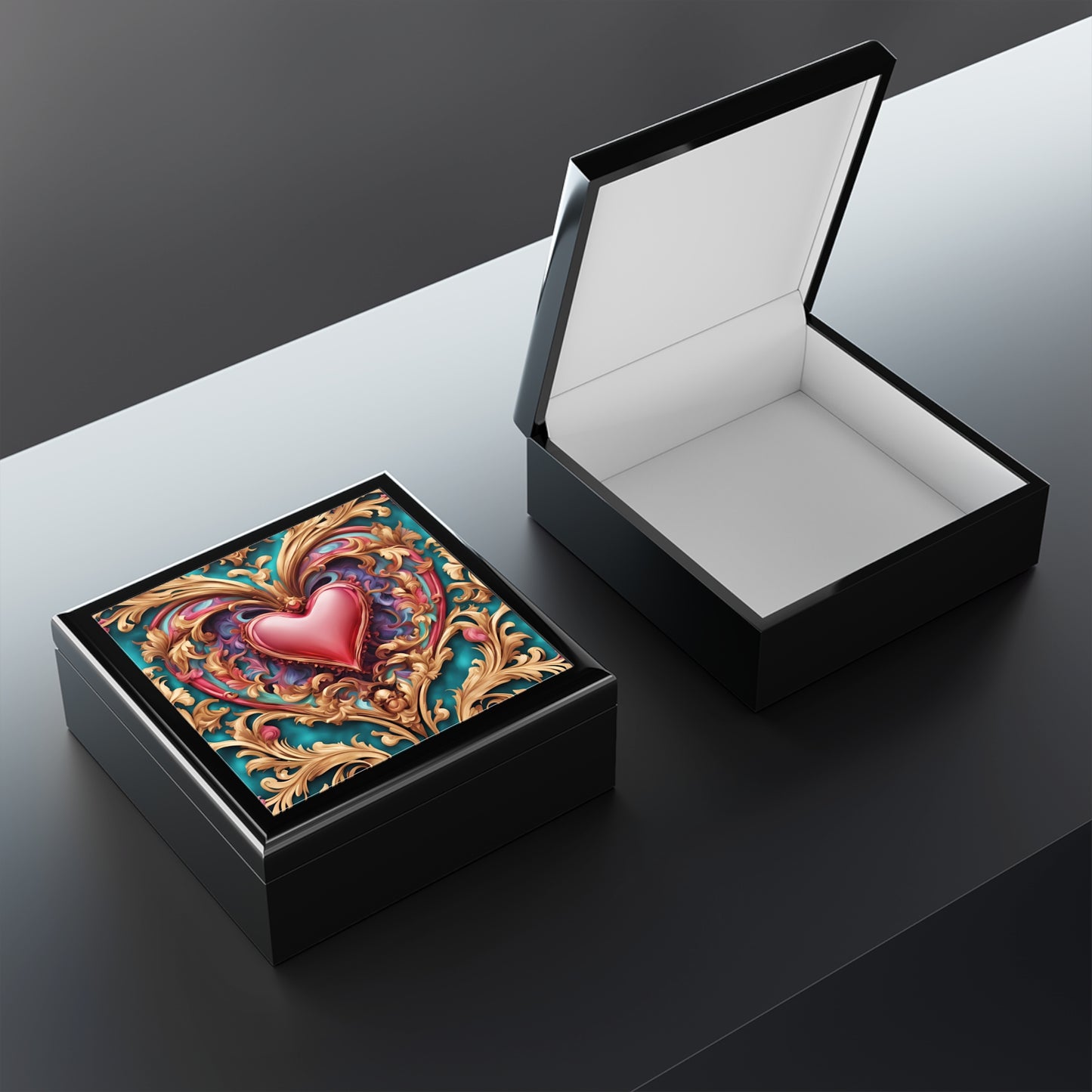 Unique Art Print Retro Heart Design Jewelry Box Trinket Box Bedroom Dresser Decor Vanity Gift Box - 3 colors to choose from