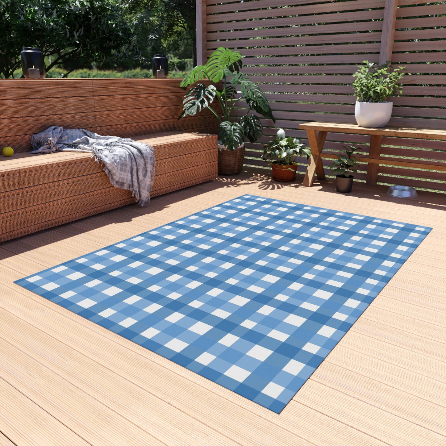Checker Pattern Chenille Outdoor Rug with No-Skid Backing Cozy Outdoor Carpet Patio Decor Gazebo Rug Pool Area Decor Outdoor Kitchen Carpet
