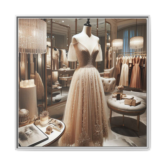 Fashion Formal Lacey Dress Framed Canvas Print Wall Art Unique Fashion Designer Style Haute Couture Fashionista Gift Decor 3 Frame Colors