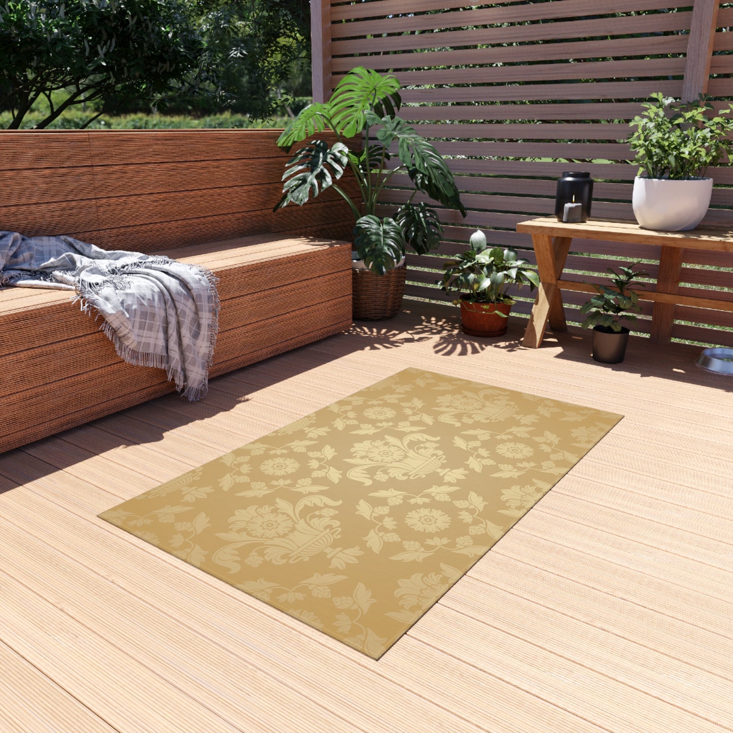 Chenille Outdoor Rug with No-Skid Backing Cozy Outdoor Carpet Patio Decor Gazebo Rug Pool Area Decor Outdoor Damask Pattern Kitchen Carpet