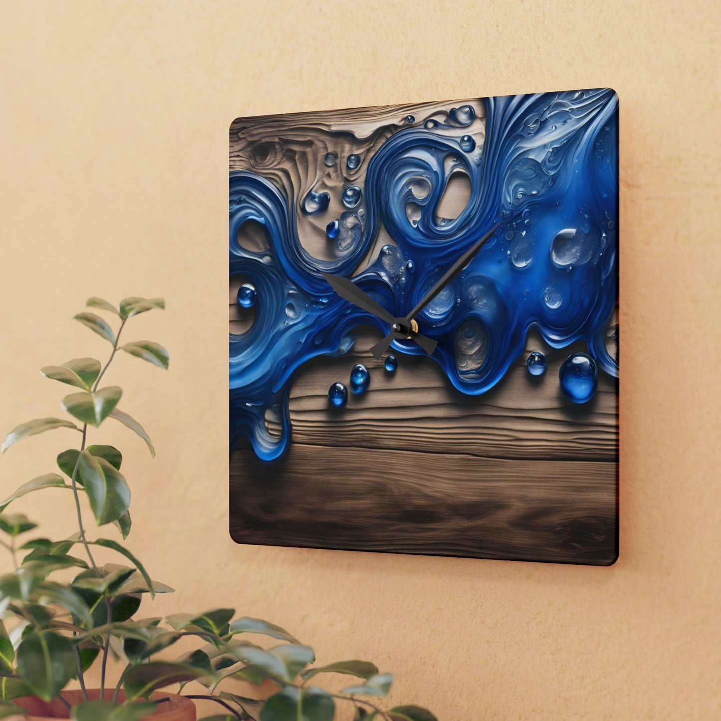 Rustic Wood-look Geode-inspired Design Acrylic Clock Unique Colorful Wall Clock for Kitchen or Living Room Nature Lover Gift