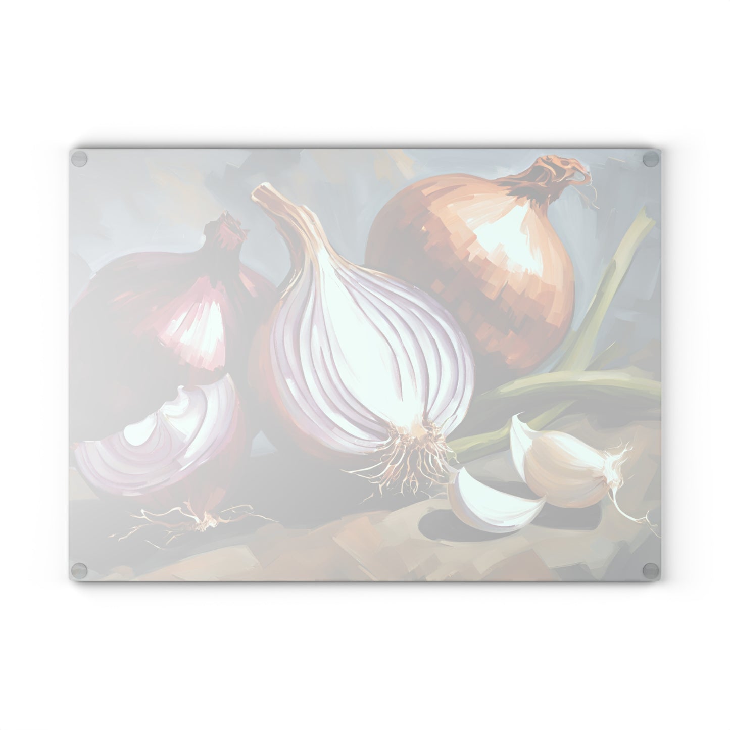 Kitchen Decor Glass Cutting Board Serving Tray with Onions and Garlic Design Cutting Board Gift for Home Cook Charcuterie Board