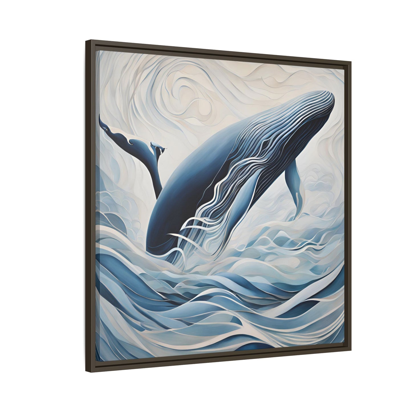 Modern Abstract Whale Wave Design Unique Framed Canvas Wall Art Ocean Beach Gift Nature Lover Gift Underwater Sea Lover Gift 3 frame colors