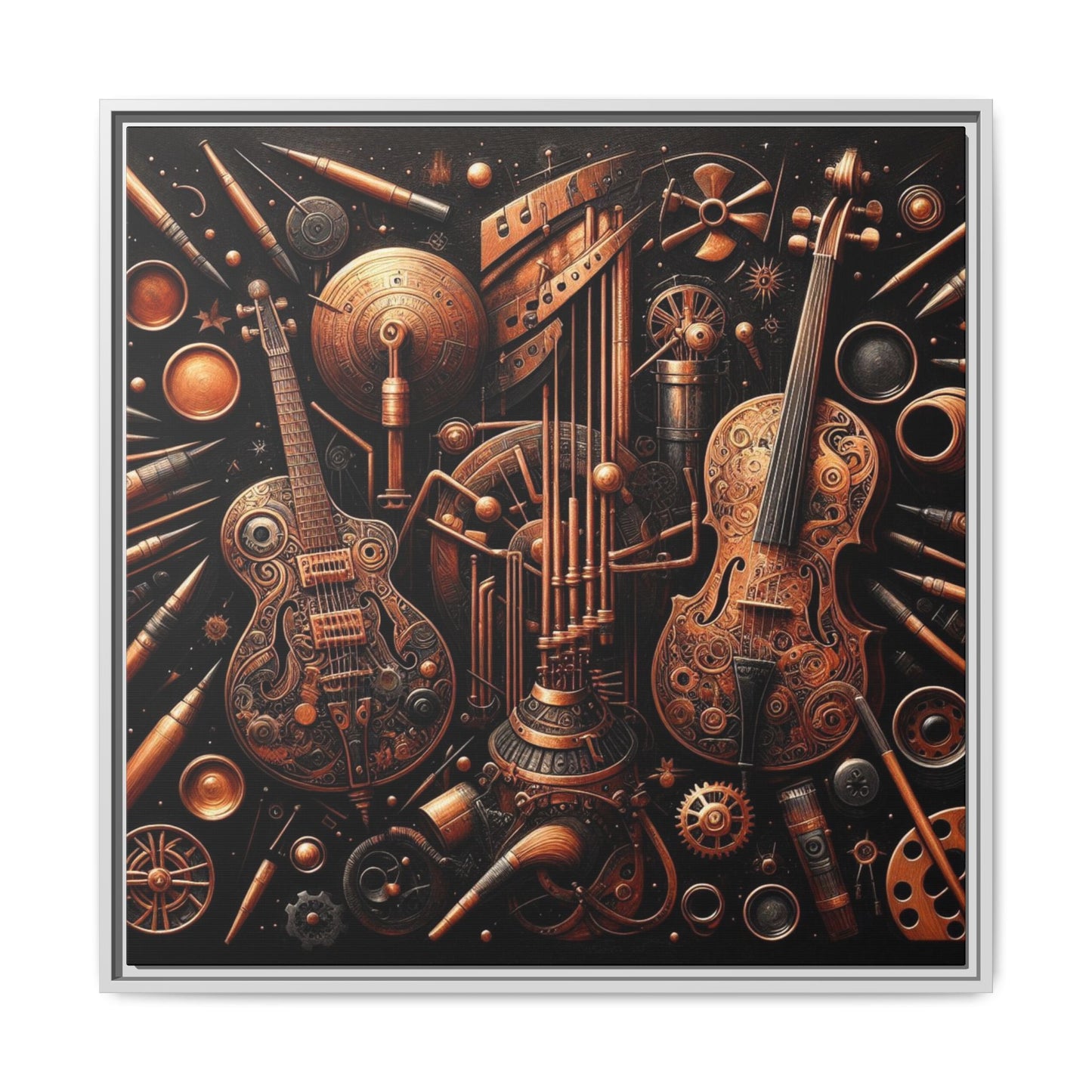 Modern Music-Themed Print Abstract Design Unique Framed Canvas Print Steampunk Wall Art Music Lover Gift Decor 3 frame colors