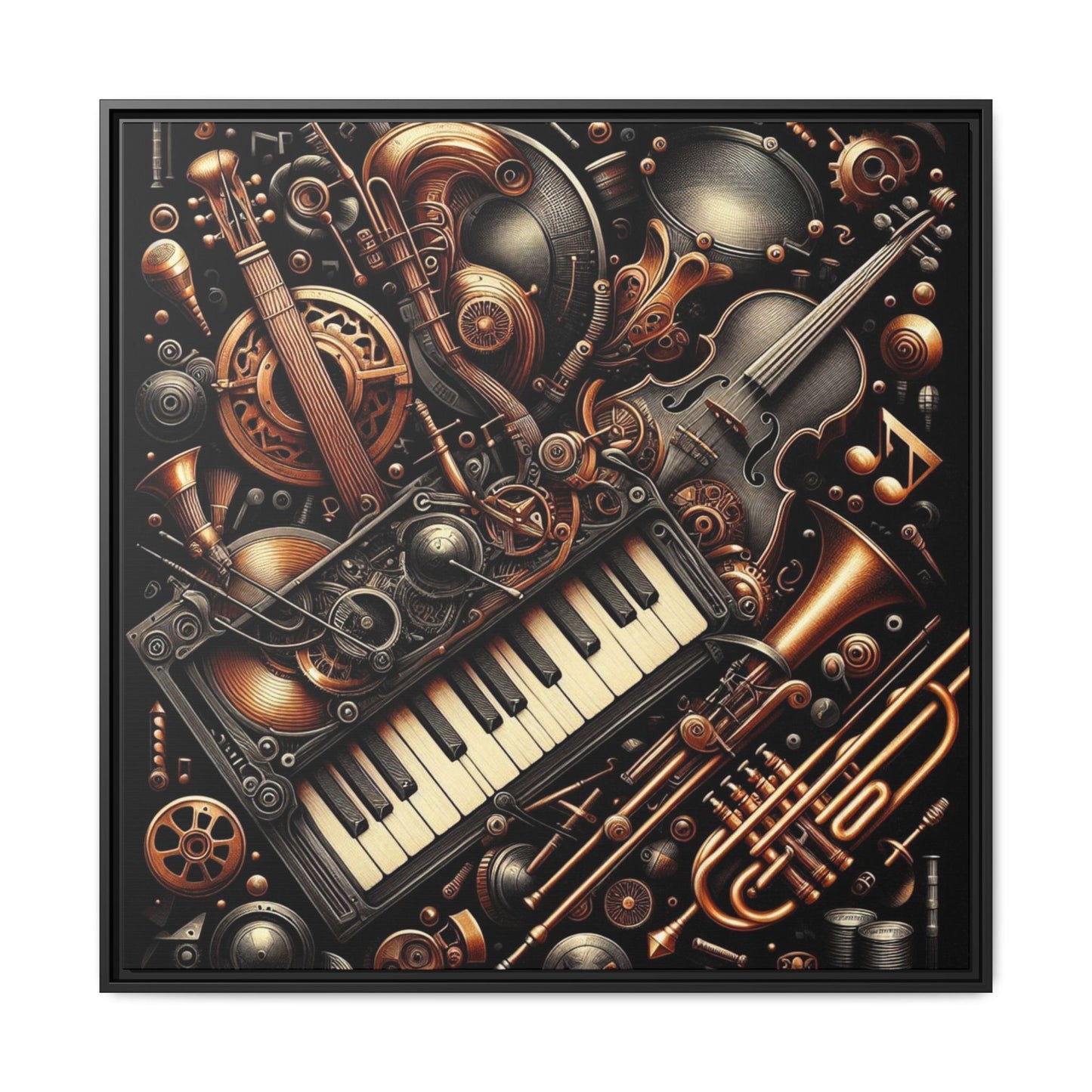 Modern Music-Themed Steampunk Style Print Abstract Design Unique Framed Canvas Print Wall Art Music Lover Gift Decor 3 frame colors