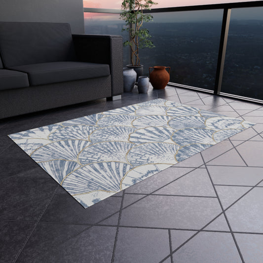Clamshell Design Chenille Outdoor Rug with No-Skid Backing Cozy Outdoor Patio Carpet Oceanic Decor Gazebo Rug Pool Area Decor Kitchen Carpet