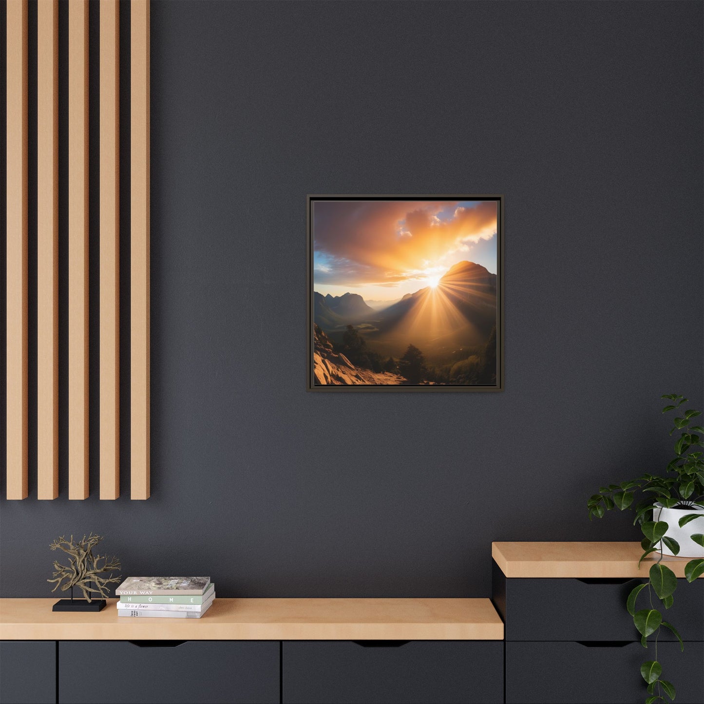 Sunrise in the Mountains Framed Canvas Wall Art Canyon Outdoors Vacation Gift Nature Lover Peaceful Zen Sunset Gift 3 frame colors