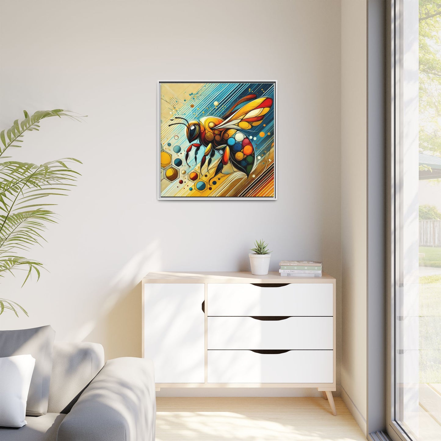 Modern Bee Print Abstract Design Unique Framed Canvas Print Insect Lover Wall Art Animal Lover Gift Nature Lover Decor 3 frame colors