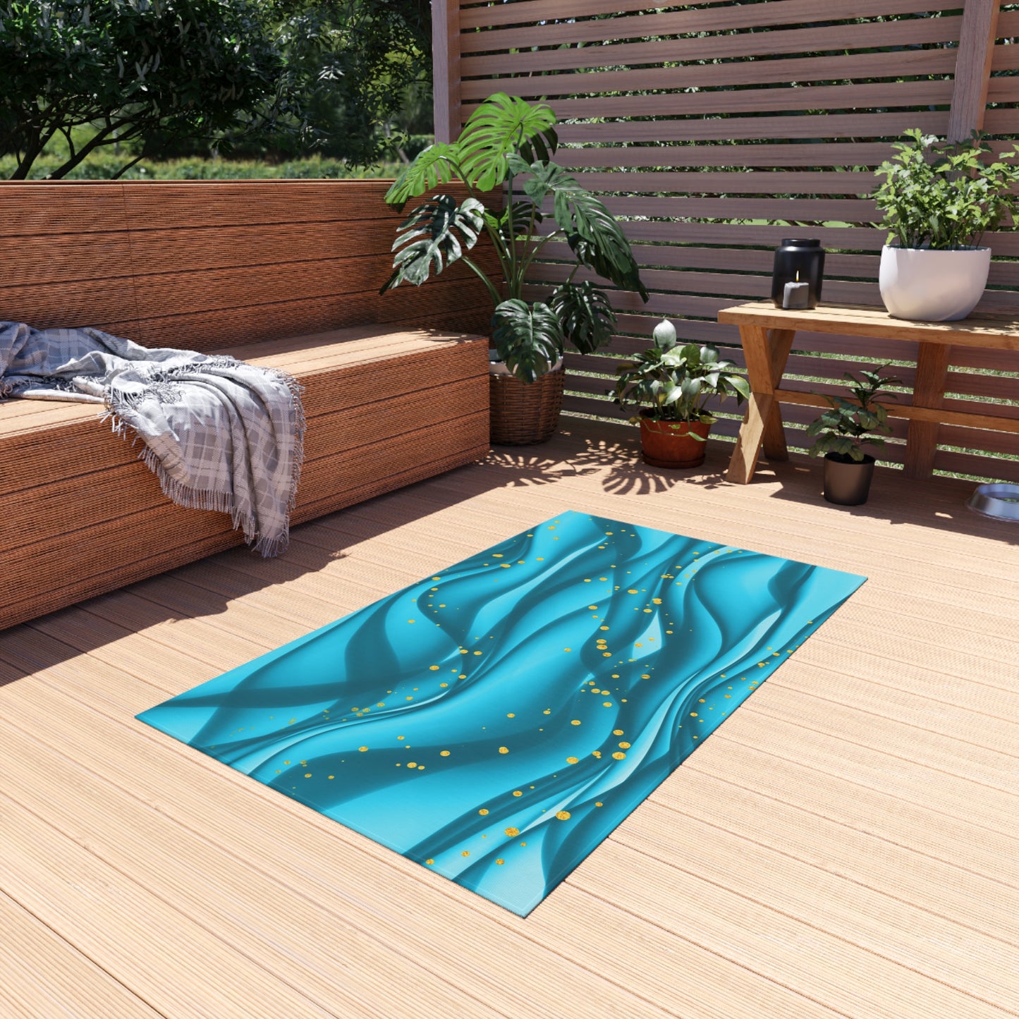Wavy Design Chenille Outdoor Rug with No-Skid Backing Cozy Outdoor Carpet Patio Decor Gazebo Rug Beachy Tropical Pool Area Oceanic Decor