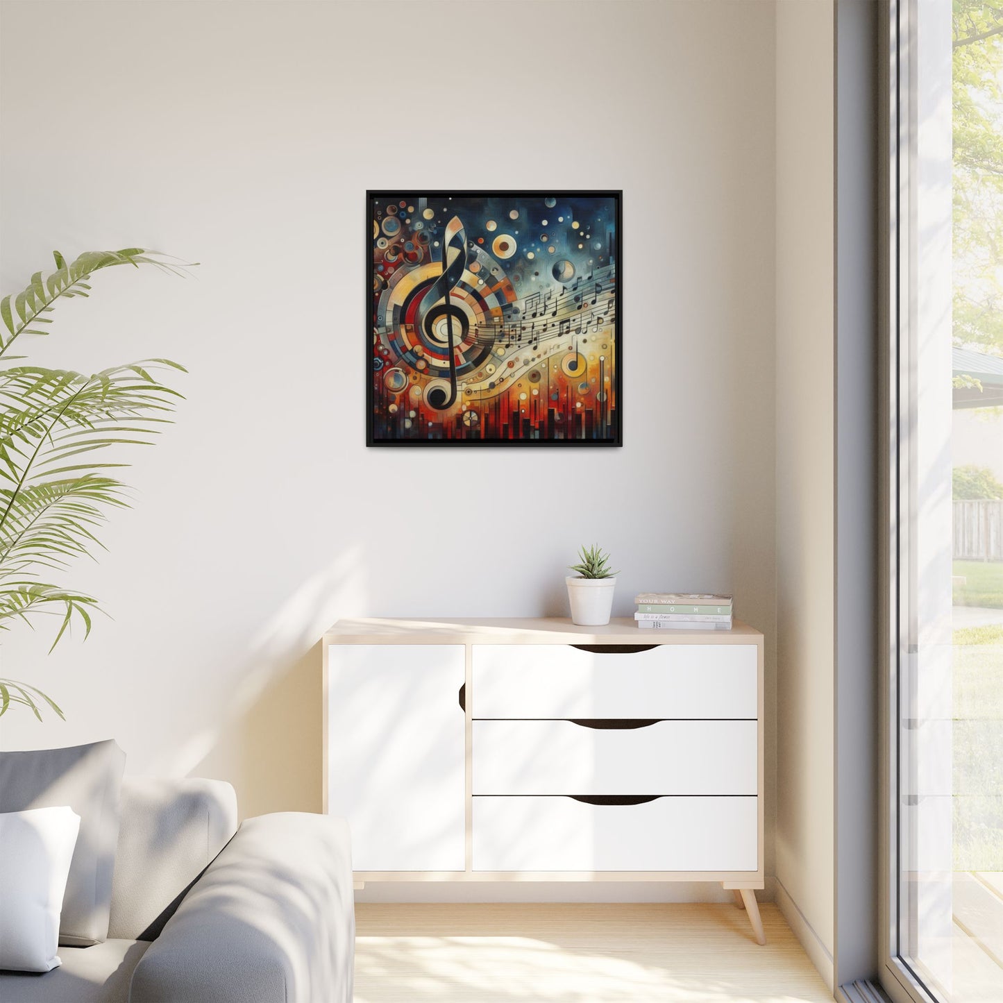 Modern Music-Themed Print Abstract Design Unique Framed Canvas Print Treble Clef Note Wall Art Music Lover Gift Decor 3 frame colors