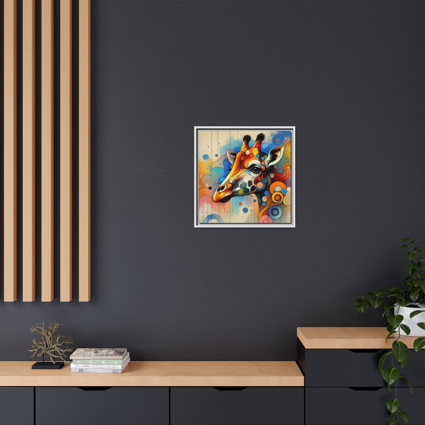 Modern Giraffe Print Abstract Design Unique Framed Canvas Print African Wall Art Animal Lover Gift Nature Lover Decor 3 frame colors