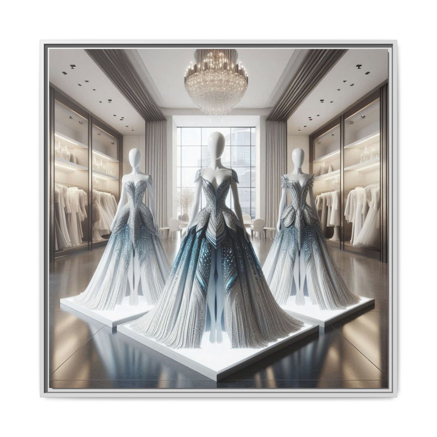 Futuristic Bodycon Runway Dress Framed Canvas Print Wall Art Unique Fashion Designer Style Haute Couture Fashionista Gift 3 Frame Colors