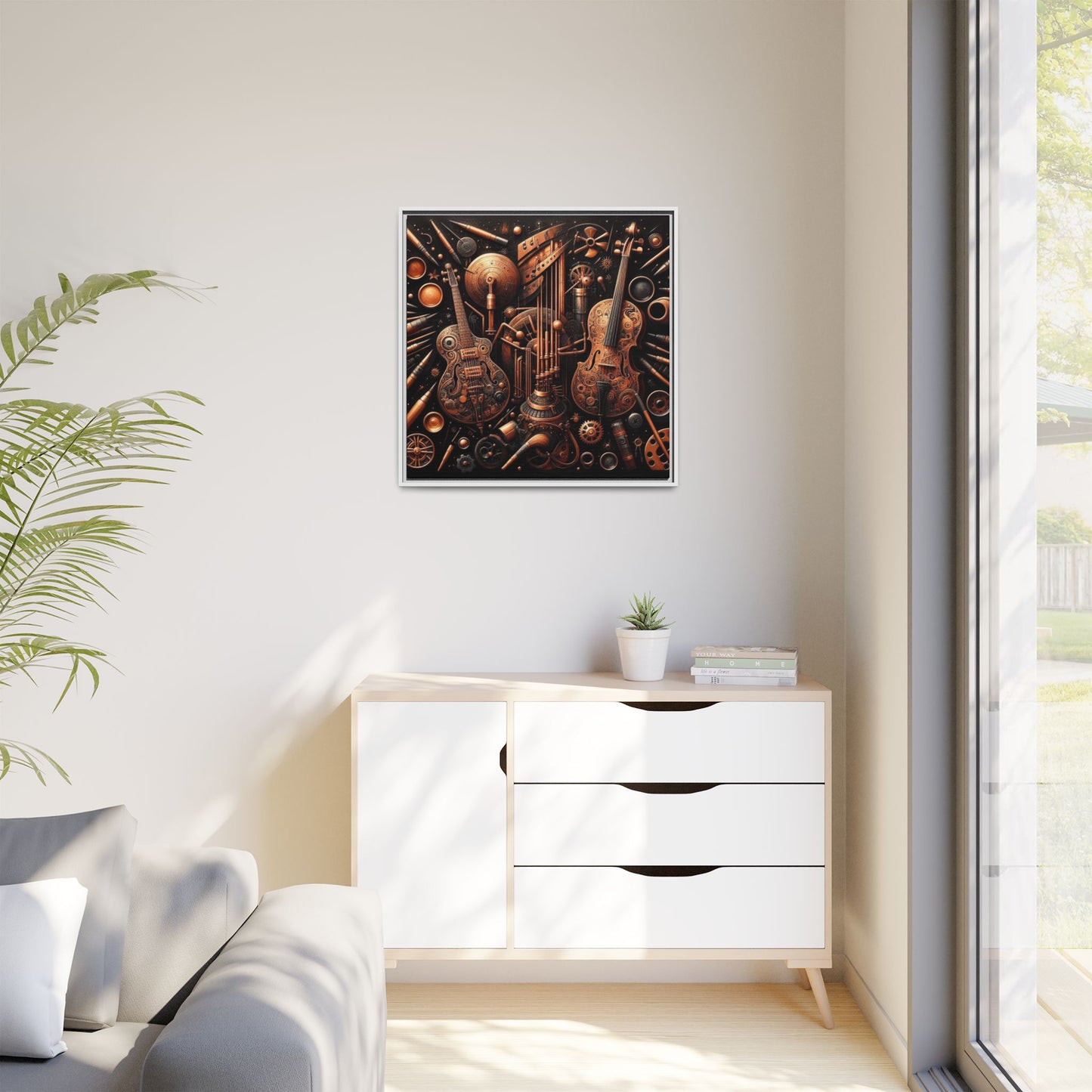 Modern Music-Themed Print Abstract Design Unique Framed Canvas Print Steampunk Wall Art Music Lover Gift Decor 3 frame colors