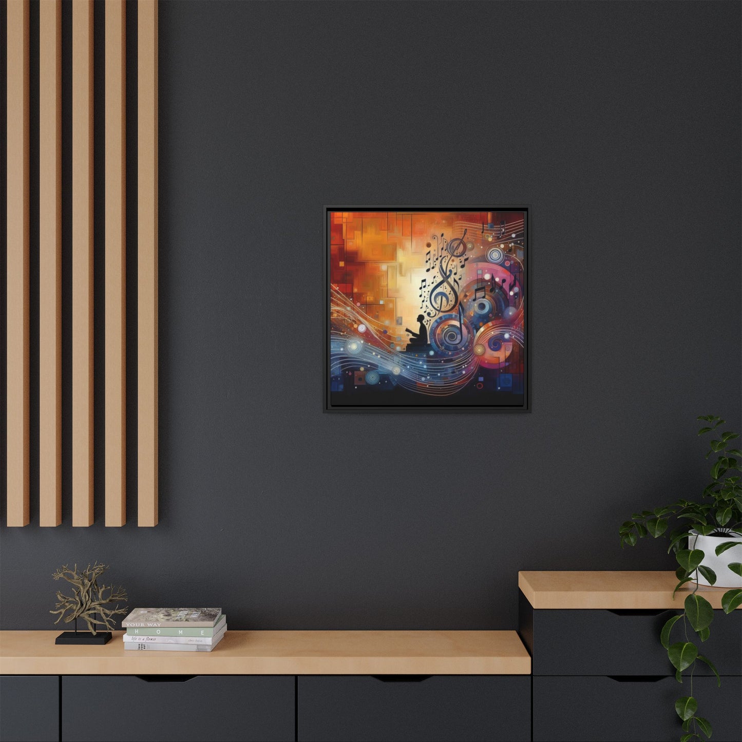 Modern Music-Themed Print Abstract Design Unique Framed Canvas Print Treble Clef Note Wall Art Music Lover Gift Decor 3 frame colors