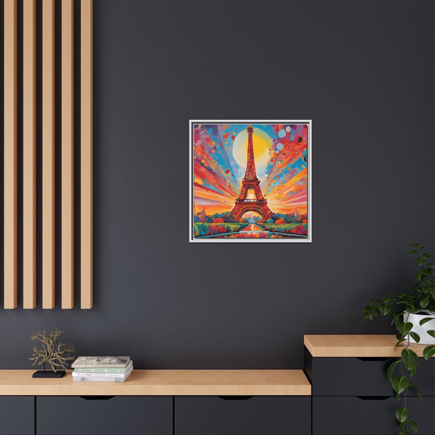 Modern Abstract Eiffel Tower Design Unique Framed Colorful Canvas Landscape Wall Art Paris France Gift Nature Lover Gift 3 frame colors
