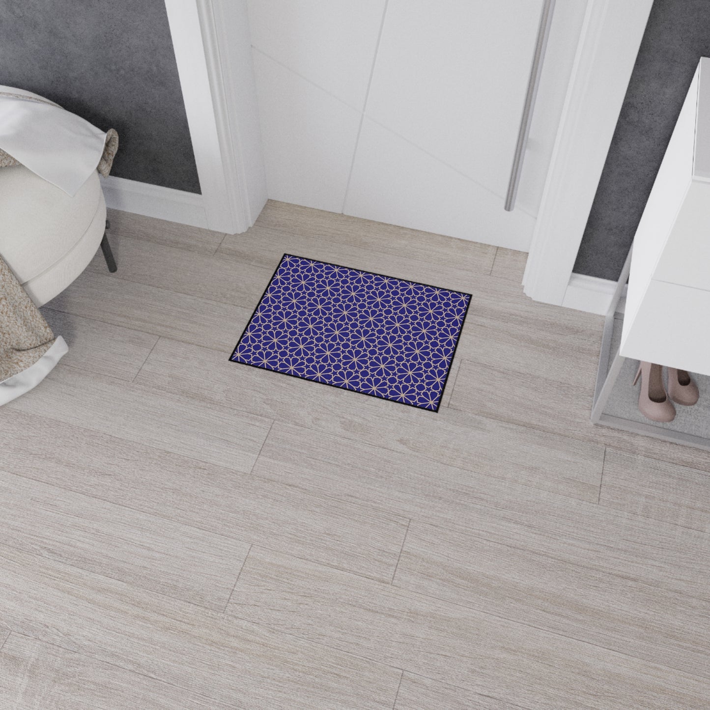 Decorative Heavy Duty Non-Slip Floor Mat Stylish Design Perfect for Entryway Kitchen Blue and Gold Geometric Floral Design Rug Bathroom Mat