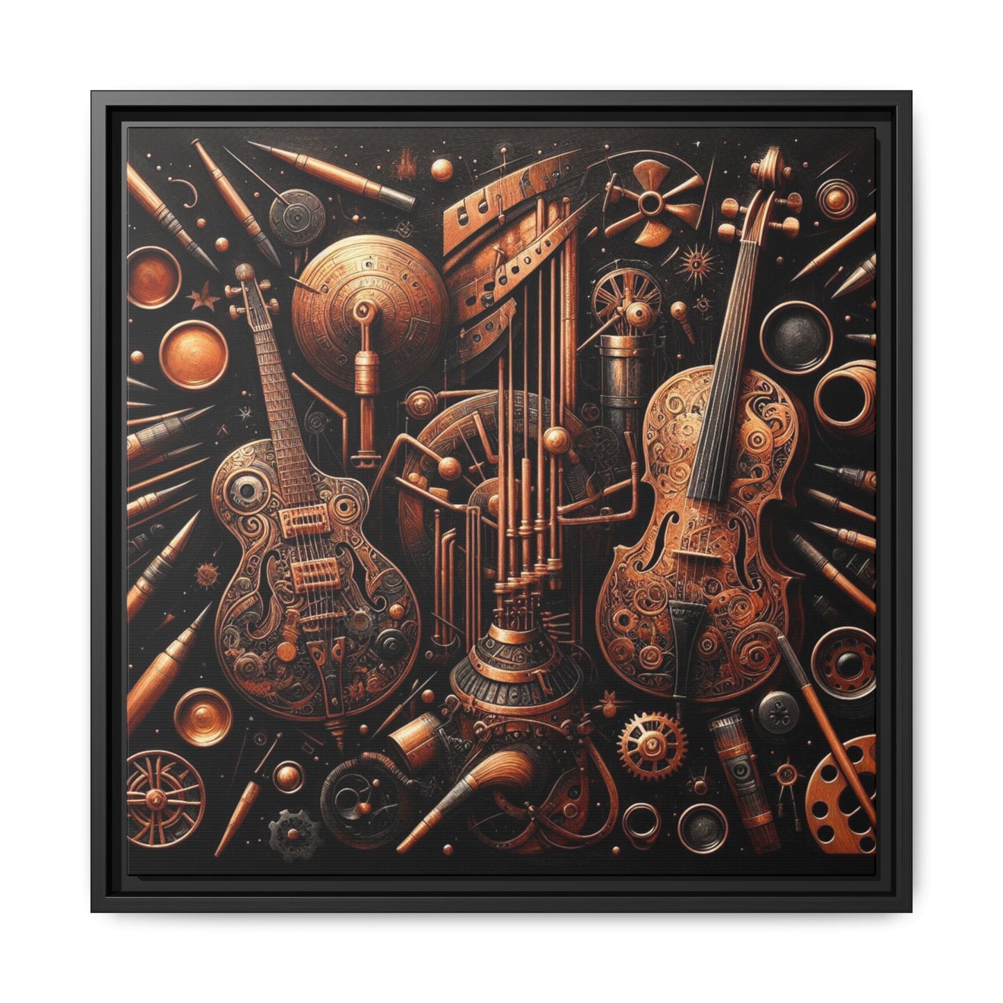 Modern Music-Themed Print Abstract Design Unique Framed Canvas Print Steampunk Wall Art Music Lover Gift Decor 3 frame colors