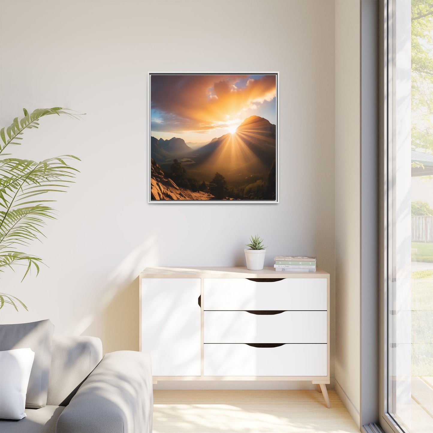 Sunrise in the Mountains Framed Canvas Wall Art Canyon Outdoors Vacation Gift Nature Lover Peaceful Zen Sunset Gift 3 frame colors
