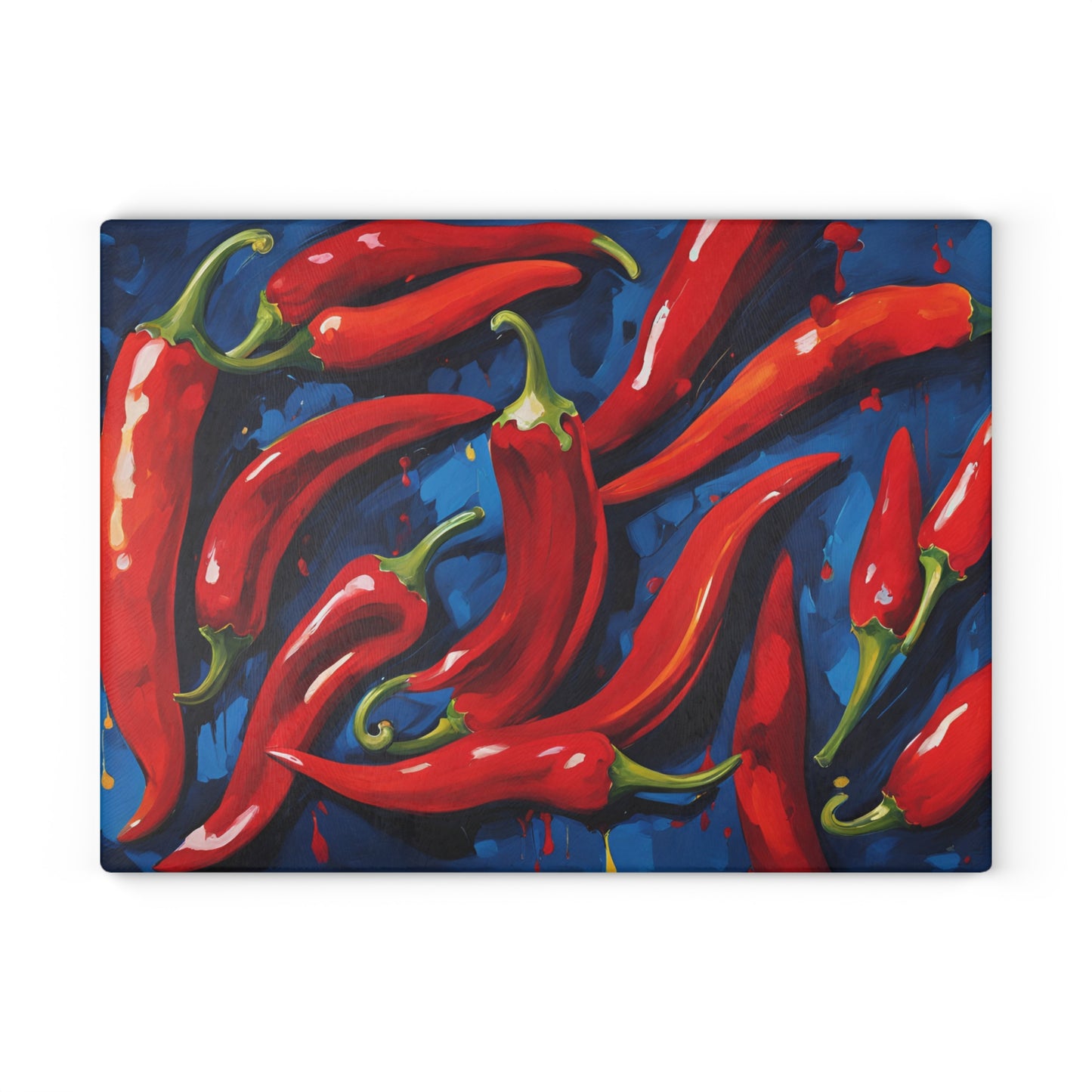 Kitchen Decor Glass Cutting Board Serving Tray with Red Hot Chili Peppers Pattern Cutting Board Gift for Home Cook Charcuterie Board