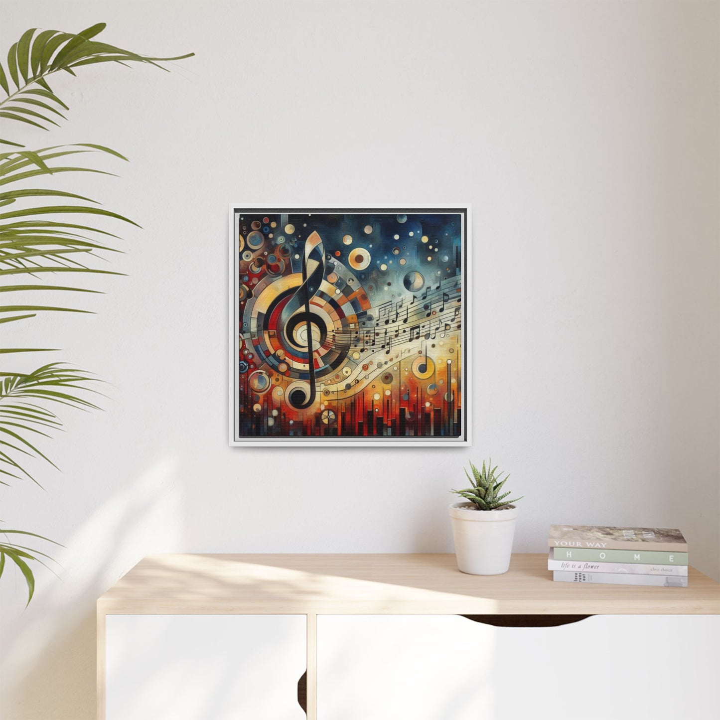 Modern Music-Themed Print Abstract Design Unique Framed Canvas Print Treble Clef Note Wall Art Music Lover Gift Decor 3 frame colors