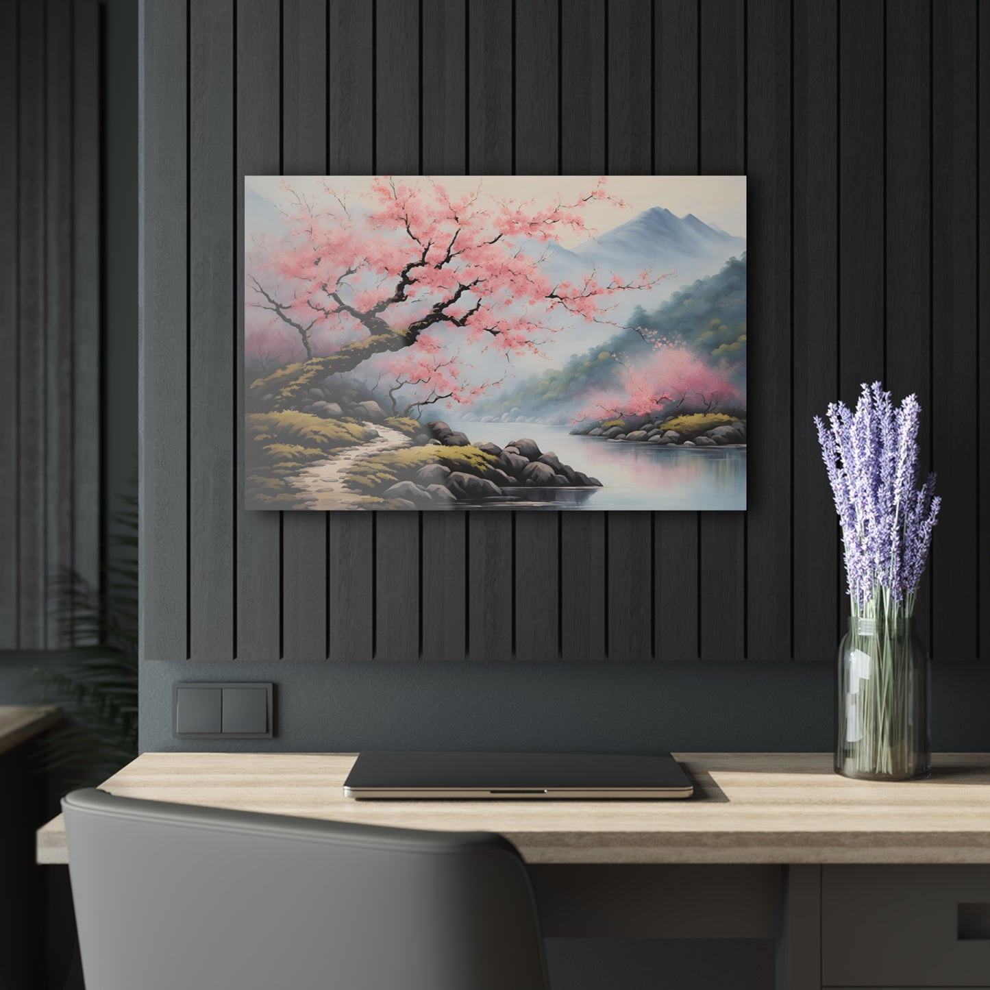 Large Asian Floral Design Acrylic Print with French Cleat Nature Lover Wall Art Flower Lover Gift Art Modern Plum Cherry Blossom Home Decor