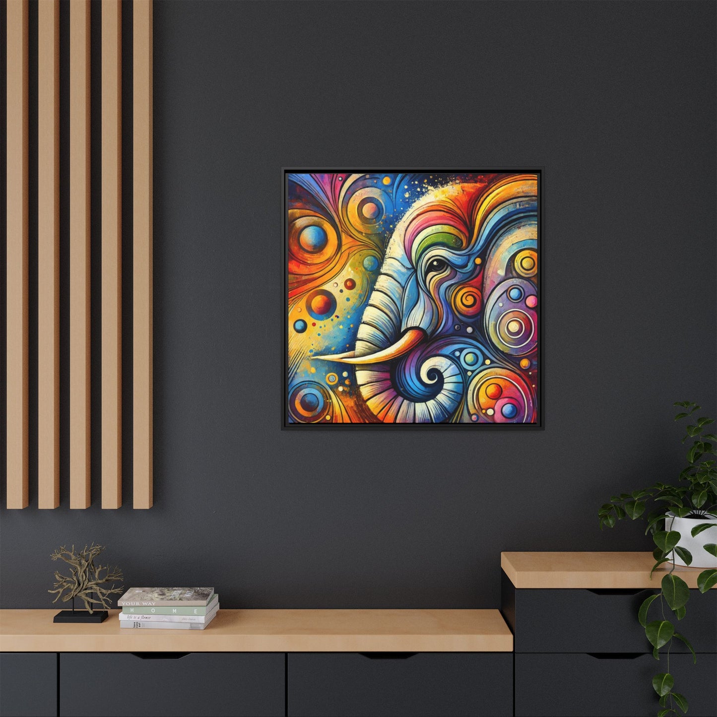 Modern Elephant Print Abstract Design Unique Framed Canvas Print African Wall Art Animal Lover Gift Nature Lover Decor 3 frame colors